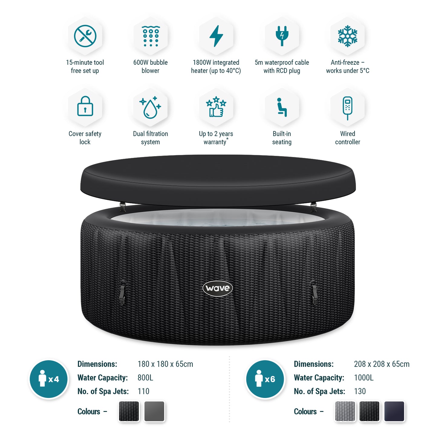 WaveSpa Inflatable Hot Tub Integrated Heater - Atlantic 4/6 Person
