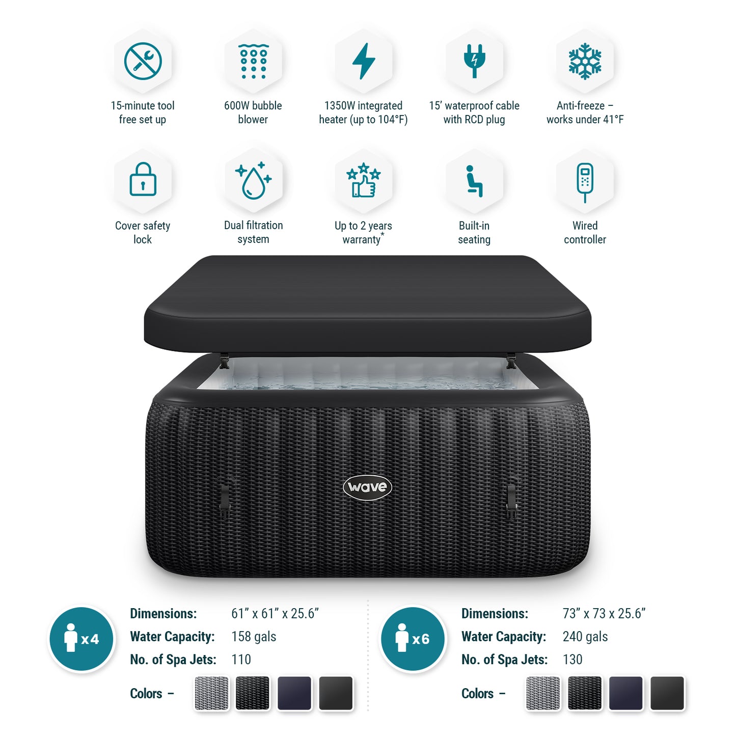 WaveSpa Inflatable Hot Tub Integrated Heater - Pacific 4/6 Person