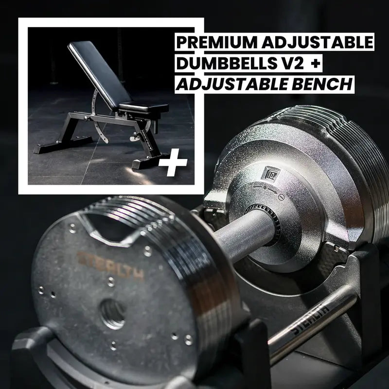 Assassin Goods Stealth Premium Adjustable Dumbbells (Pair) + Adjustable Bench