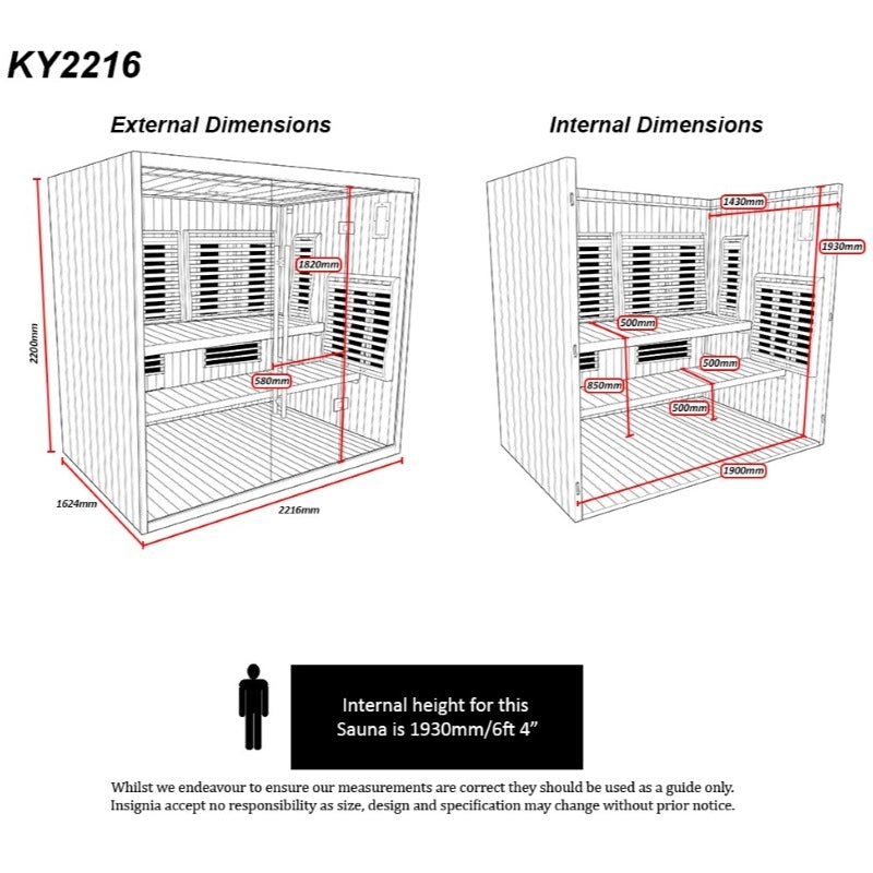 Insignia KY2216 Far-Infrared Indoor Sauna 2216mm X 1624mm