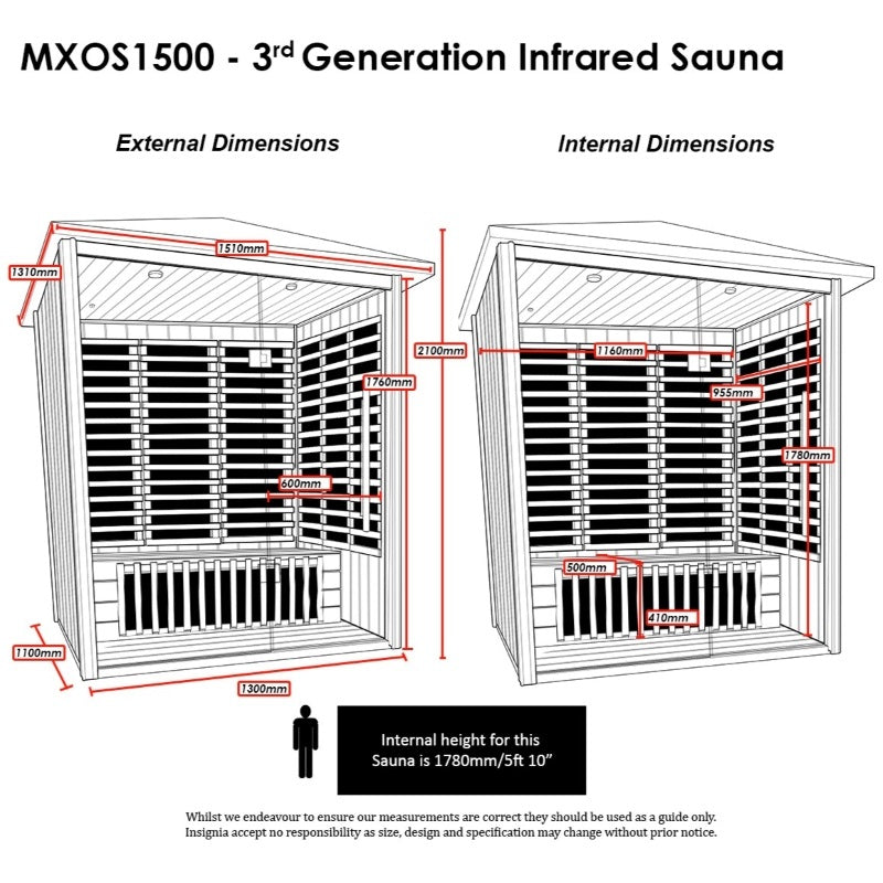 Insignia MXOS1500 3rd Gen Infrared Outdoor Sauna 1500mm X 1300mm