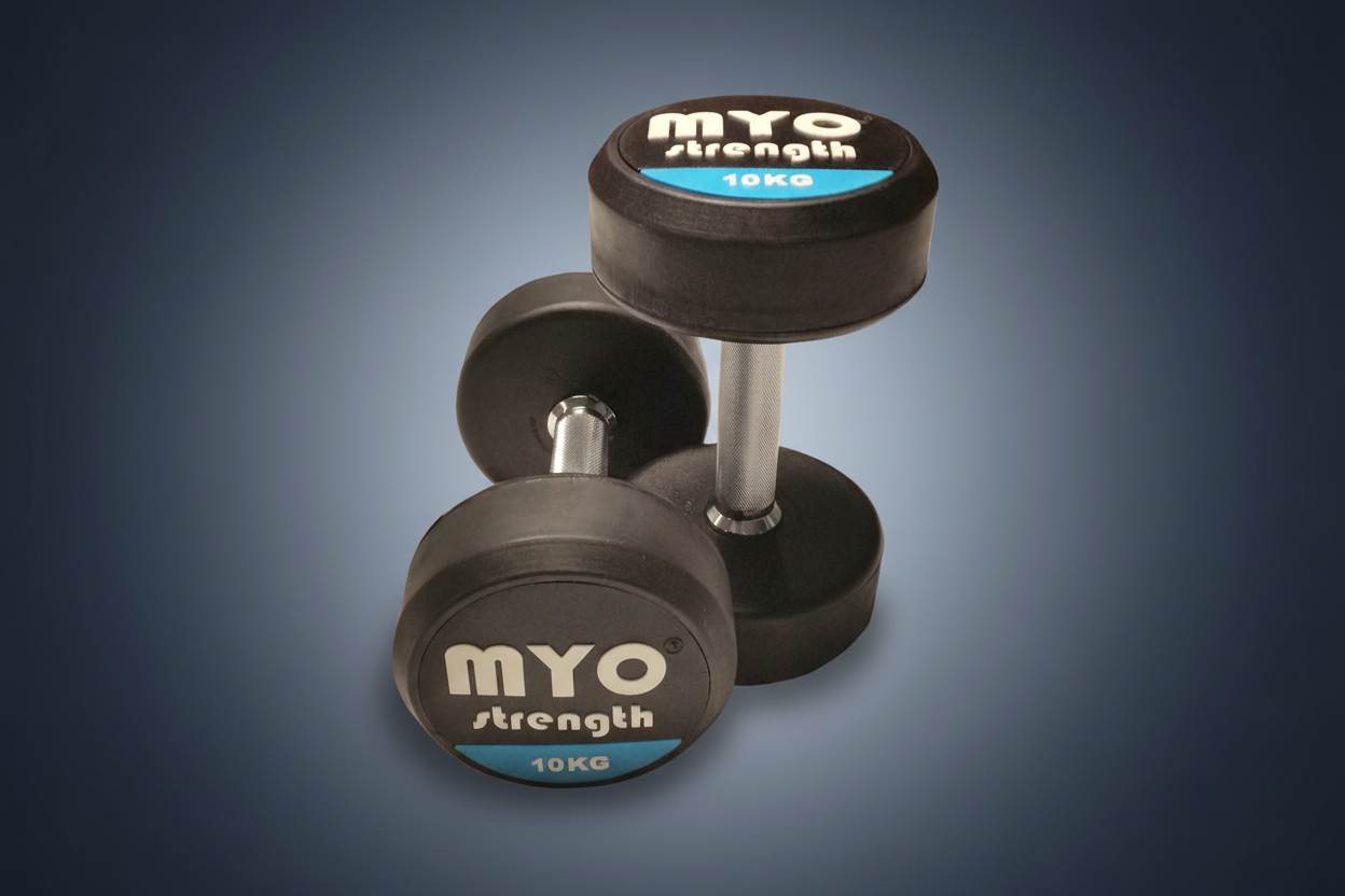 MYO Strength Rubber Dumbbells with PU End Caps - 10kg Pair - Peak Health and Fitness