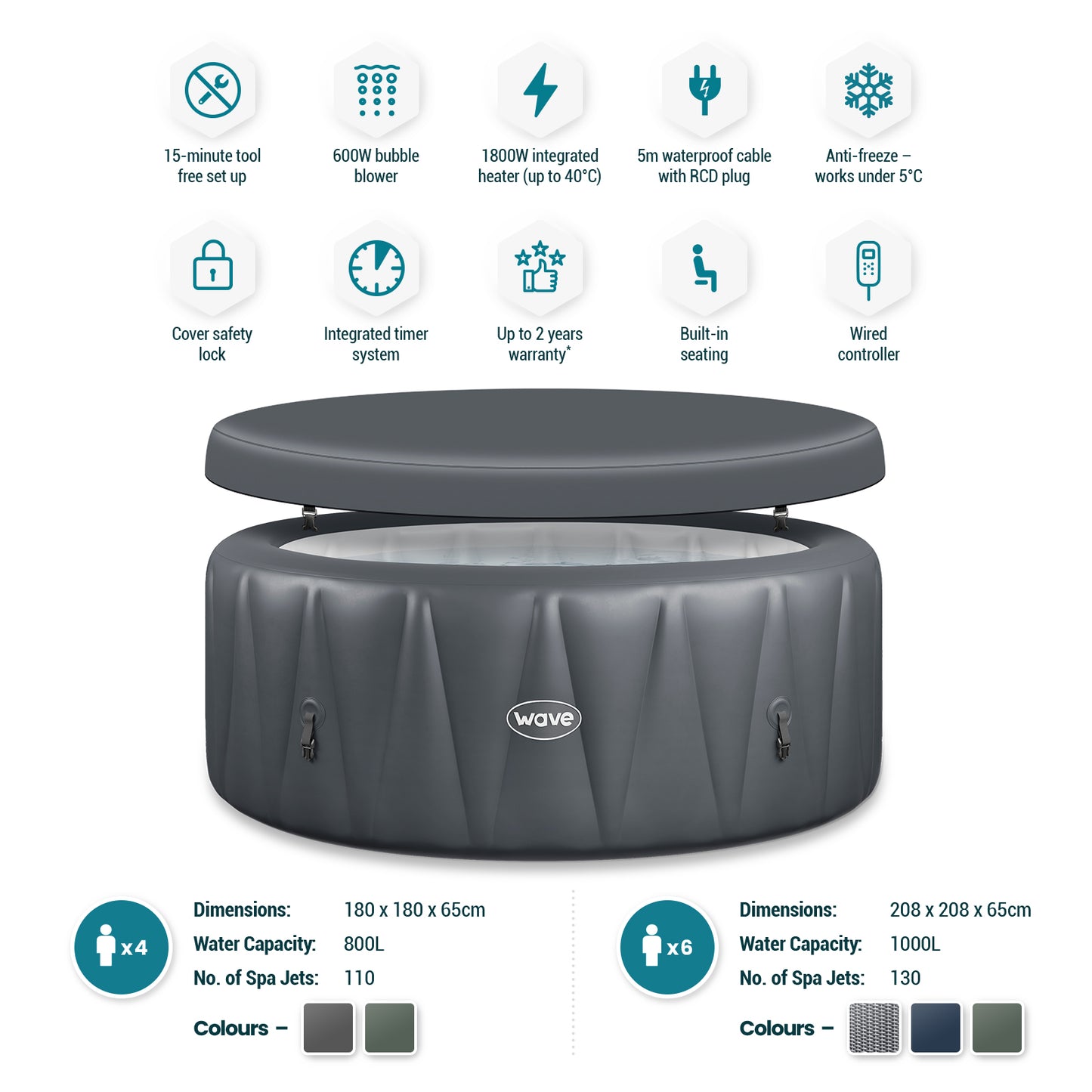 WaveSpa Inflatable Hot Tub Integrated Heater - Atlantic 4/6 Person