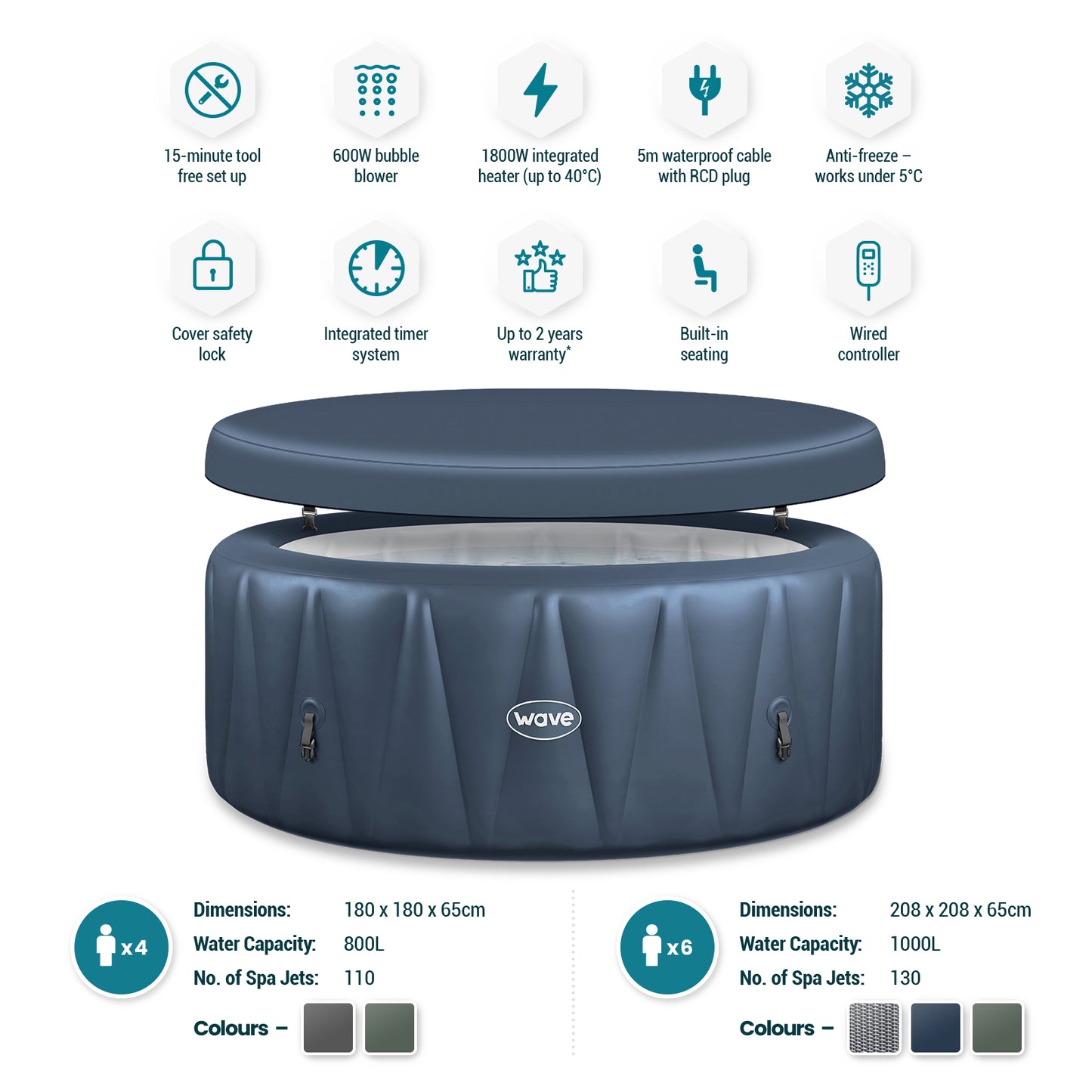 WaveSpa Inflatable Hot Tub Integrated Heater - Atlantic 4/6 Person