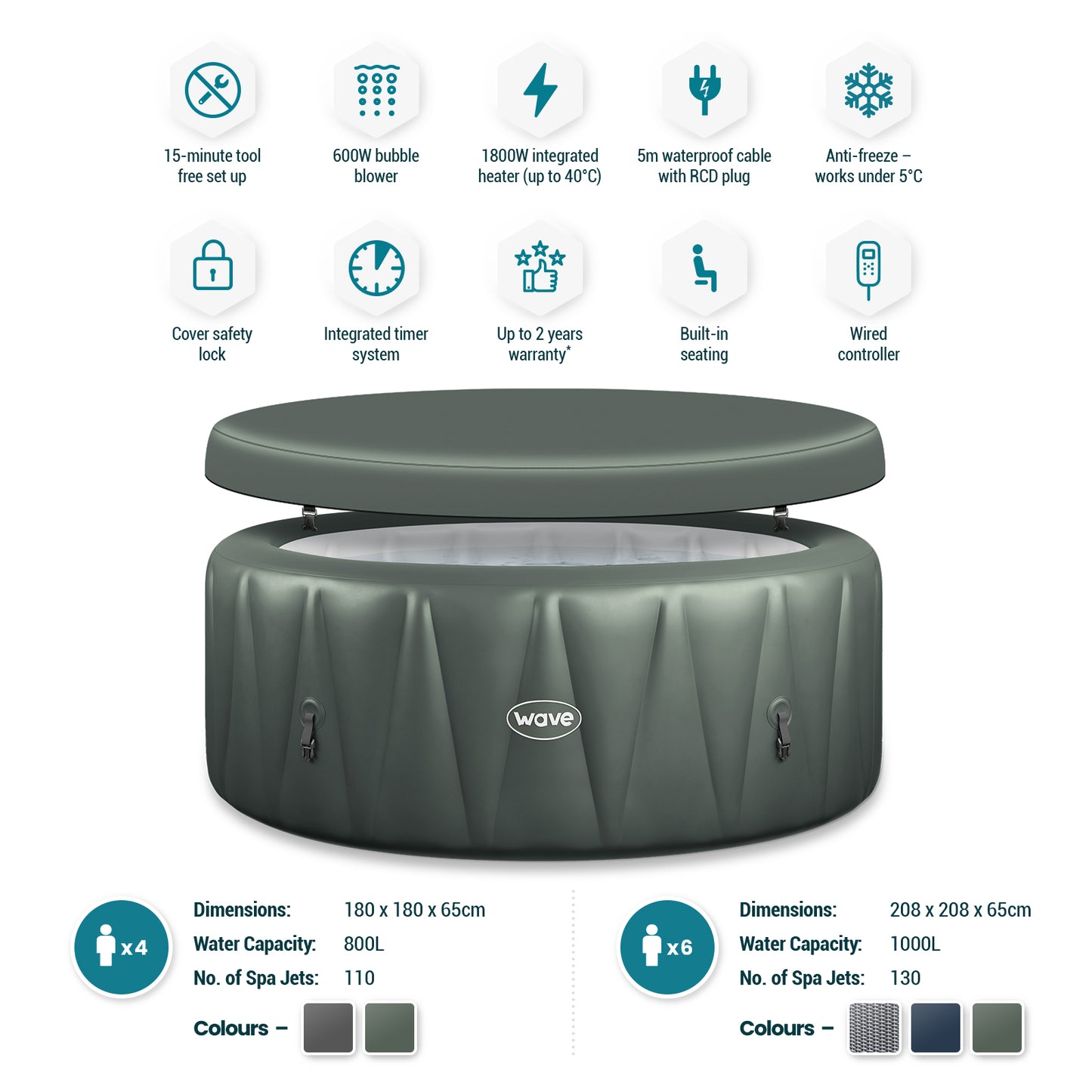 WaveSpa Inflatable Hot Tub Integrated Heater - Atlantic 4/6 Person