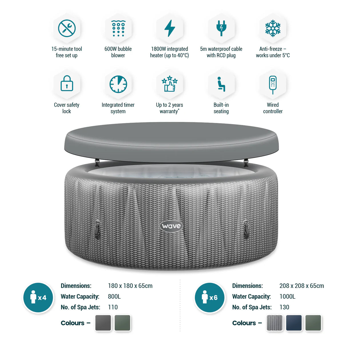 WaveSpa Inflatable Hot Tub Integrated Heater - Atlantic 4/6 Person