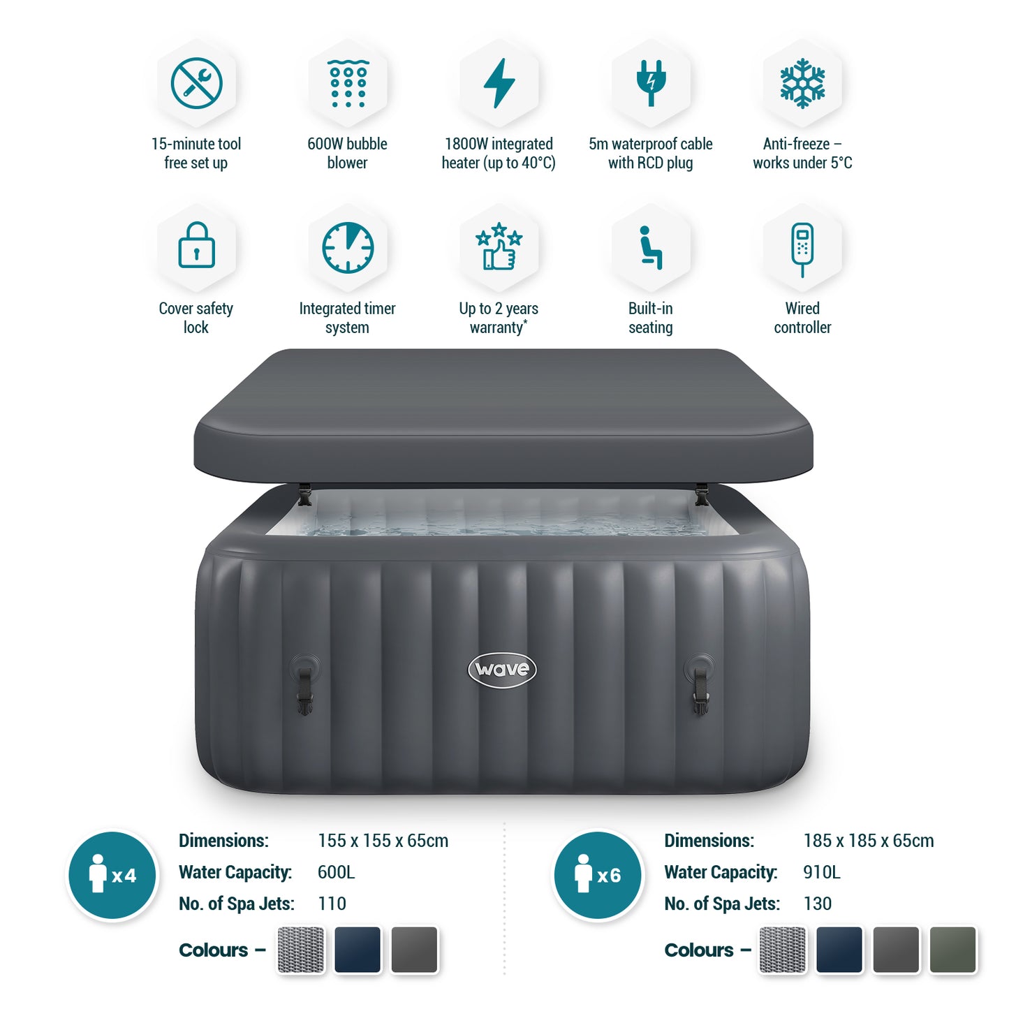WaveSpa Inflatable Hot Tub Integrated Heater - Pacific 4/6 Person
