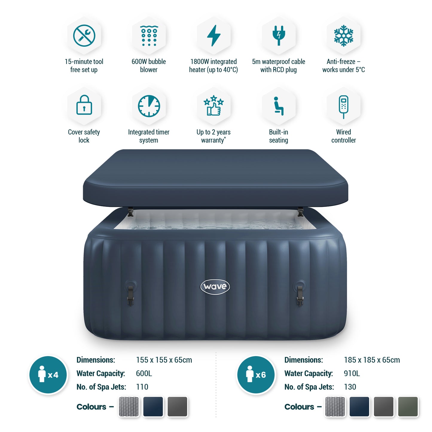 WaveSpa Inflatable Hot Tub Integrated Heater - Pacific 4/6 Person
