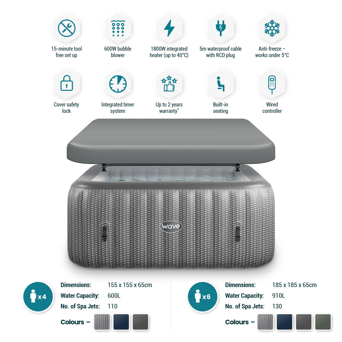 WaveSpa Inflatable Hot Tub Integrated Heater - Pacific 4/6 Person