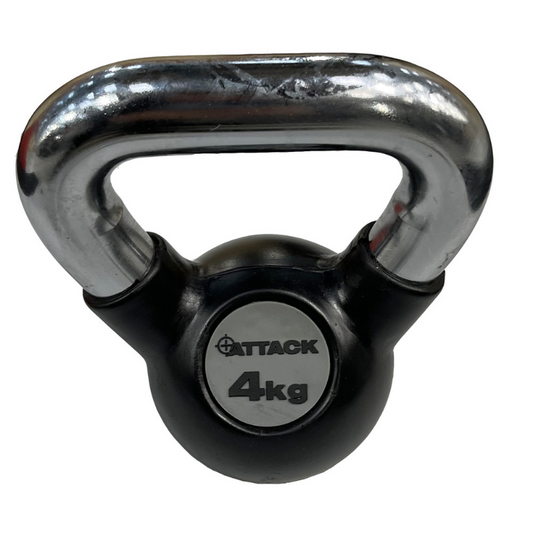 Attack Fitness Chrome Handle Rubber Kettlebell 4kg - Black