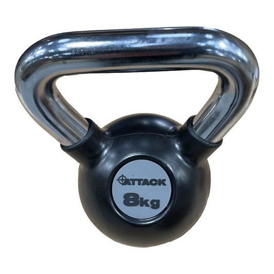 Attack Fitness Chrome Handle Rubber Kettlebell 8kg - Black