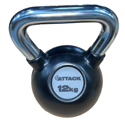 Attack Fitness Chrome Handle Rubber Kettlebell 12kg - Black