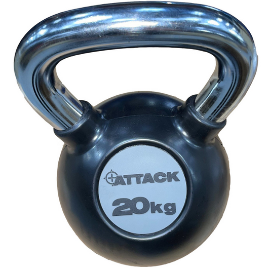 Attack Fitness Chrome Handle Rubber Kettlebell 20kg - Black