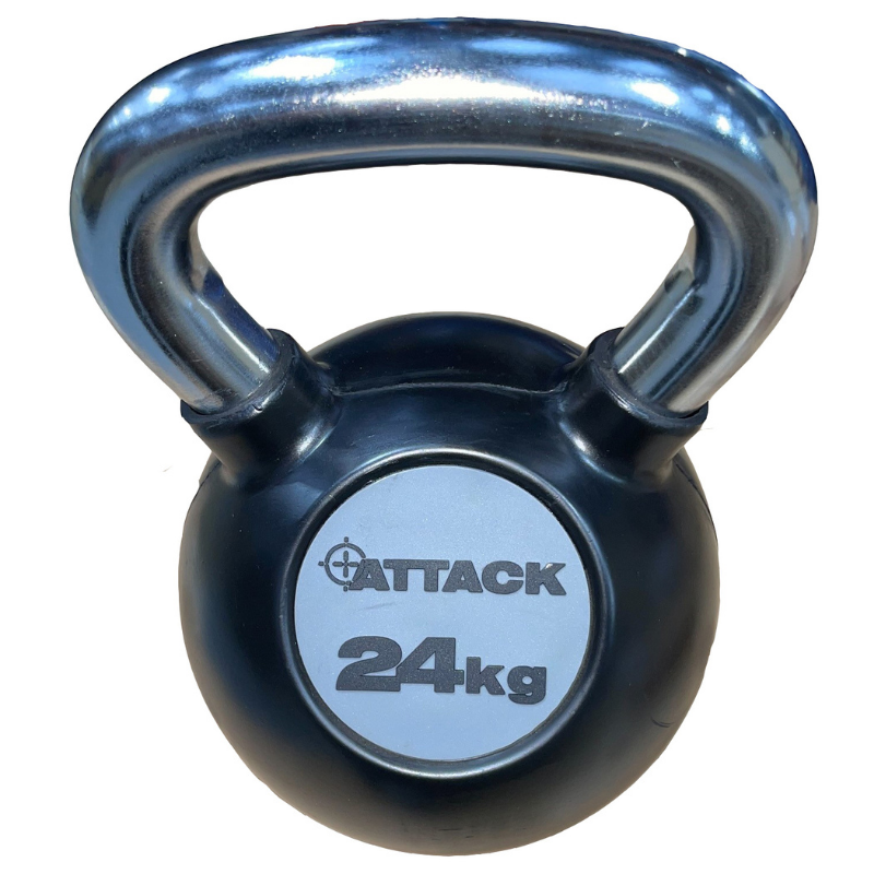 Attack Fitness Chrome Handle Rubber Kettlebell 24kg - Black