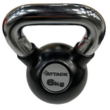 Attack Fitness Chrome Handle Rubber Kettlebell 6kg - Black