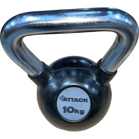 Attack Fitness Chrome Handle Rubber Kettlebell 10kg - Black