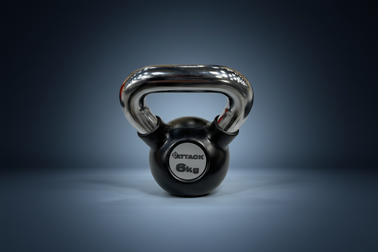 Attack Fitness Chrome Handle Rubber Kettlebell – 4kg (Black) - Peak Health and Fitness