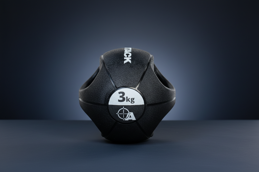 Attack Fitness Double Grip Medicine Ball - Black - 3kg - Peak Health and Fitness