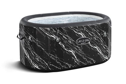 Inflatable hot tub with black marble pattern on a white background
