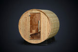 Princeton Wooden barrel sauna with glass door on a white background