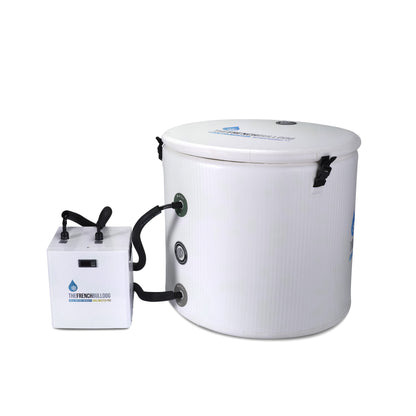 White water filtration system with a power adapter on a white background