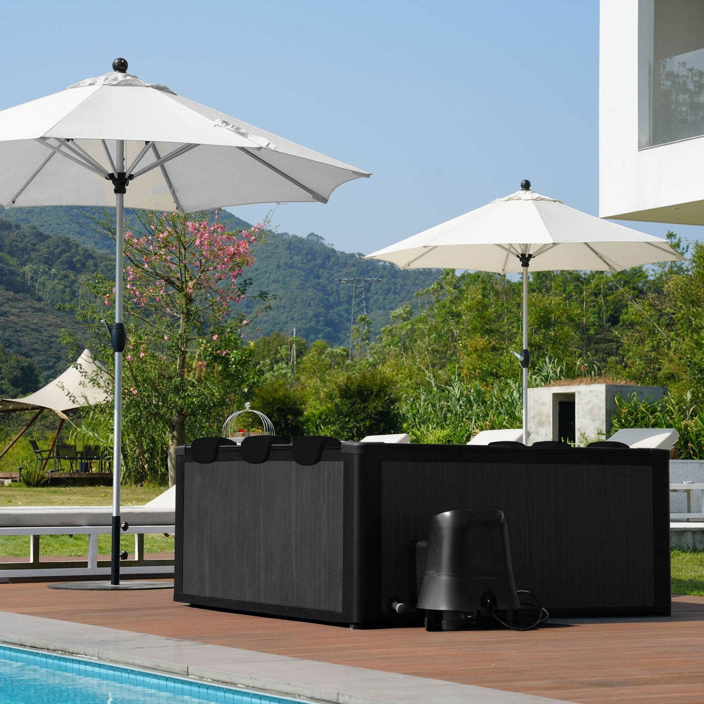 WaveSpa Adriatic | 6 Person Square Aluminium Frame Hot Tub | Black Wood