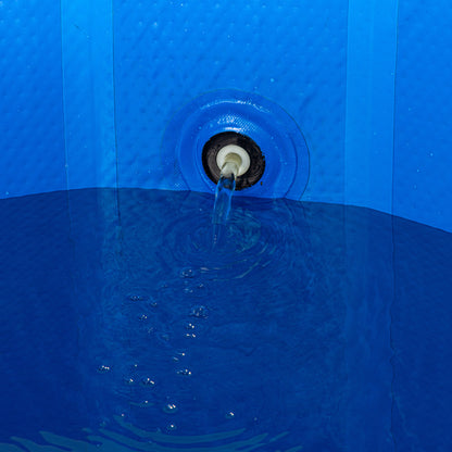 Blue pool with water flowing from a central drain.