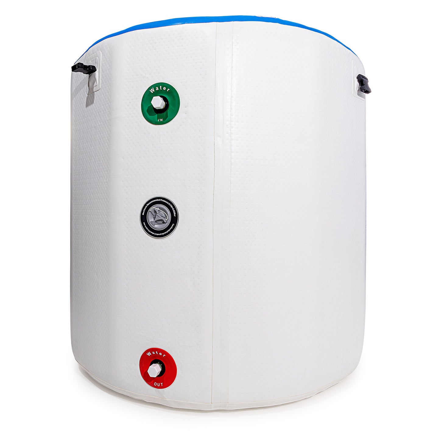 White cylindrical container with control buttons on a white background