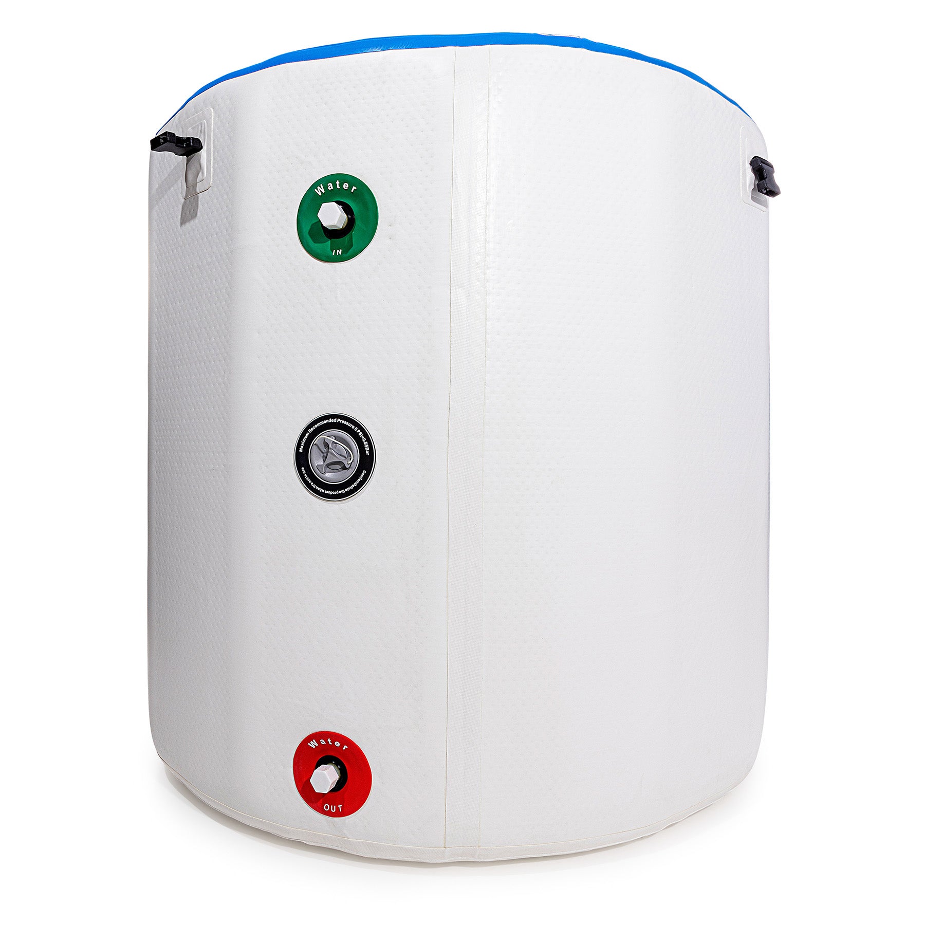 White cylindrical container with control buttons on a white background