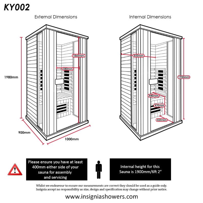 Insignia KY002 Infrared Indoor Sauna 1000mm X 900mm