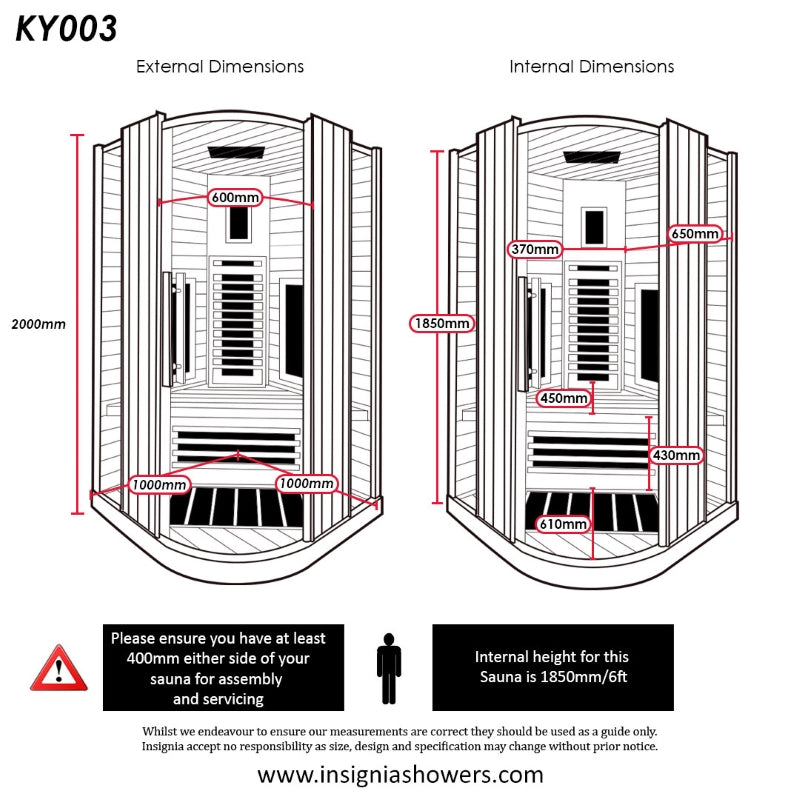 Insignia KY003 Infrared Indoor Sauna 1000mm X 1000mm