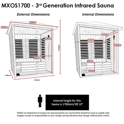 Insignia MXOS1700 3rd Gen Hybrid Outdoor Sauna 1700mm X 1500mm