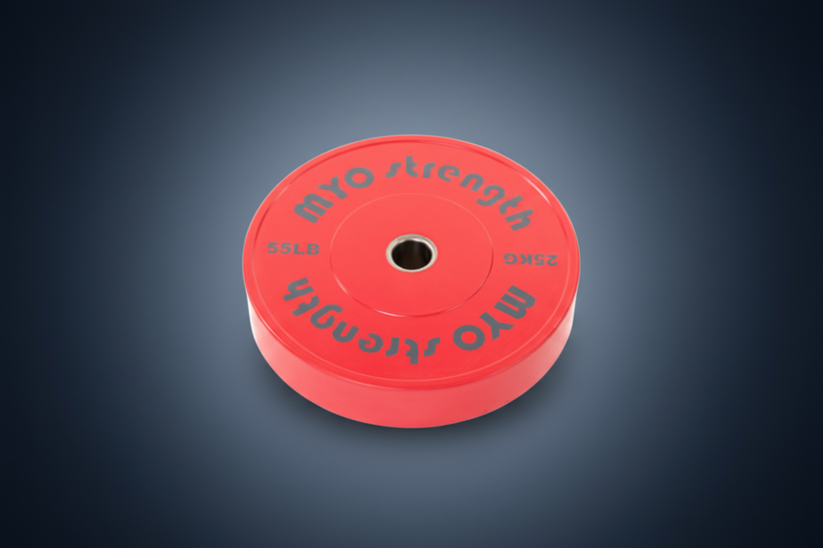MYO Strength Olympic Solid Rubber Coloured Bumper Plate - 25kg Red / Grey – 450mm - Peak Health and Fitness