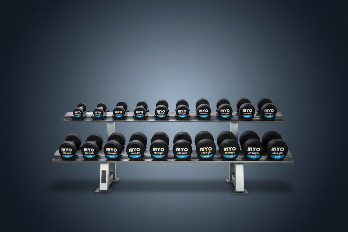 MYO Strength Rubber Dumbbells with PU End Caps - 2.5 - 40kg (2.5kg inc / 16 pairs set) - Peak Health and Fitness