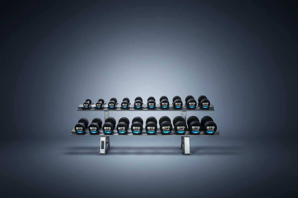 MYO Strength Rubber Dumbbells with PU End Caps - 2.5 - 70kg (2.5kg inc / 28 pairs set) - Peak Health and Fitness