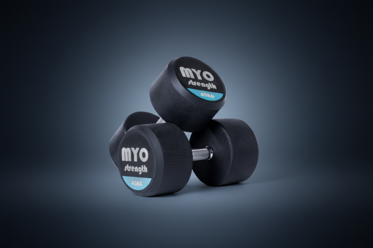 MYO Strength Rubber Dumbbells with PU End Caps - 45kg Pair - Peak Health and Fitness