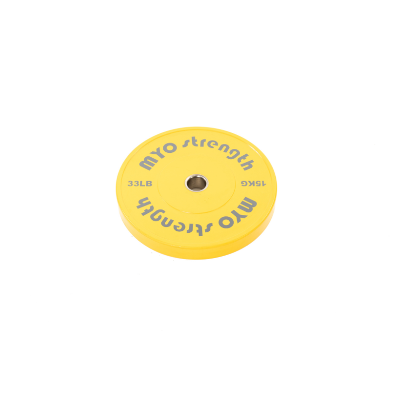 MYO Strength Olympic Solid Rubber Coloured Bumper Plate - 15kg Yellow / Grey – 450mm