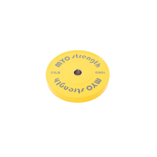 MYO Strength Olympic Solid Rubber Coloured Bumper Plate - 15kg Yellow / Grey – 450mm