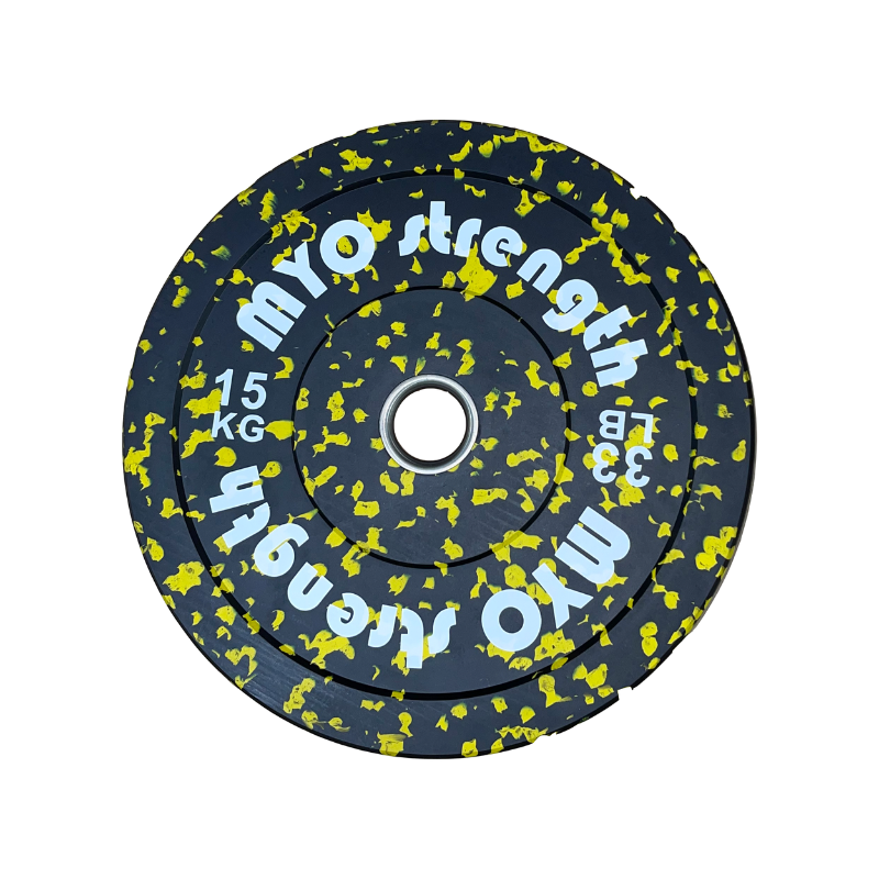 MYO Strength Olympic Rubber Bumper Plate - 15kg Black/Yellow Speckled