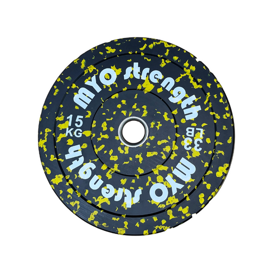 MYO Strength Olympic Rubber Bumper Plate - 15kg Black/Yellow Speckled