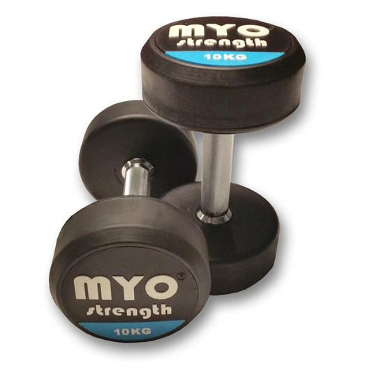 MYO Strength Rubber Dumbbells with PU End Caps - 10kg Pair