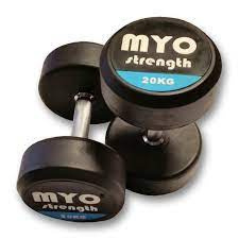 MYO Strength Rubber Dumbbells with PU End Caps - 20kg Pair