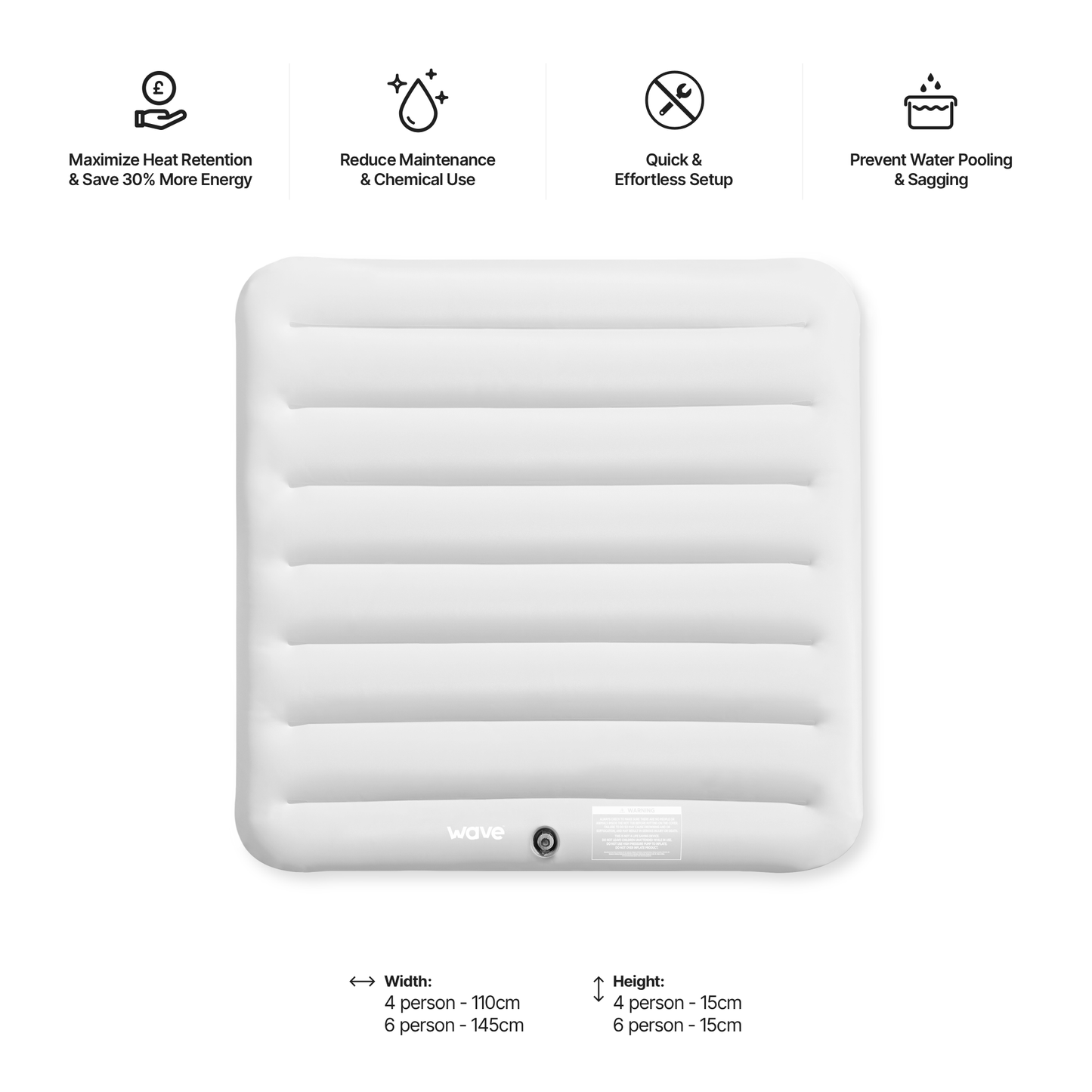 Inflatable mattress with features listed on a white background