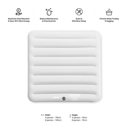 Inflatable mattress with features listed on a white background