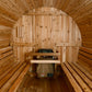 Princeton Wooden sauna with benches and a central control panel.