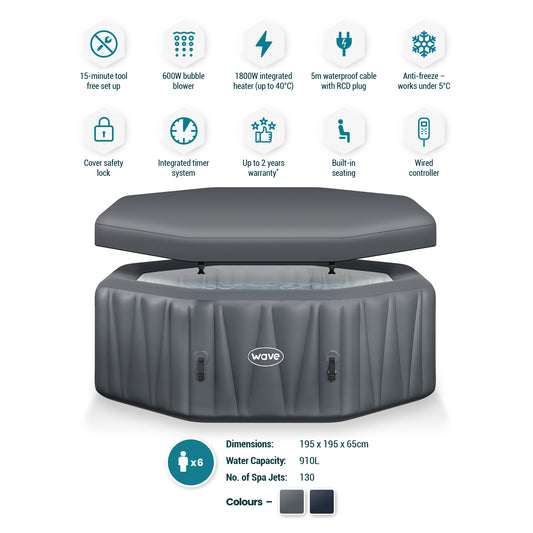 WaveSpa Inflatable Hot Tub Integrated Heater - Aegean 6-Person