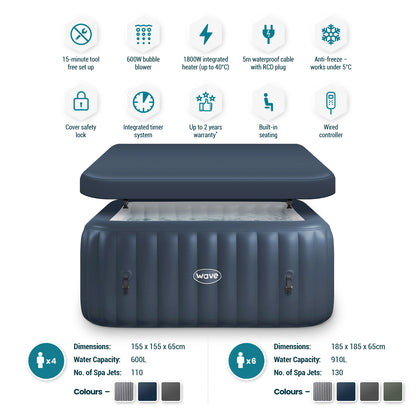 WaveSpa Inflatable Hot Tub Integrated Heater - Pacific 4/6 Person