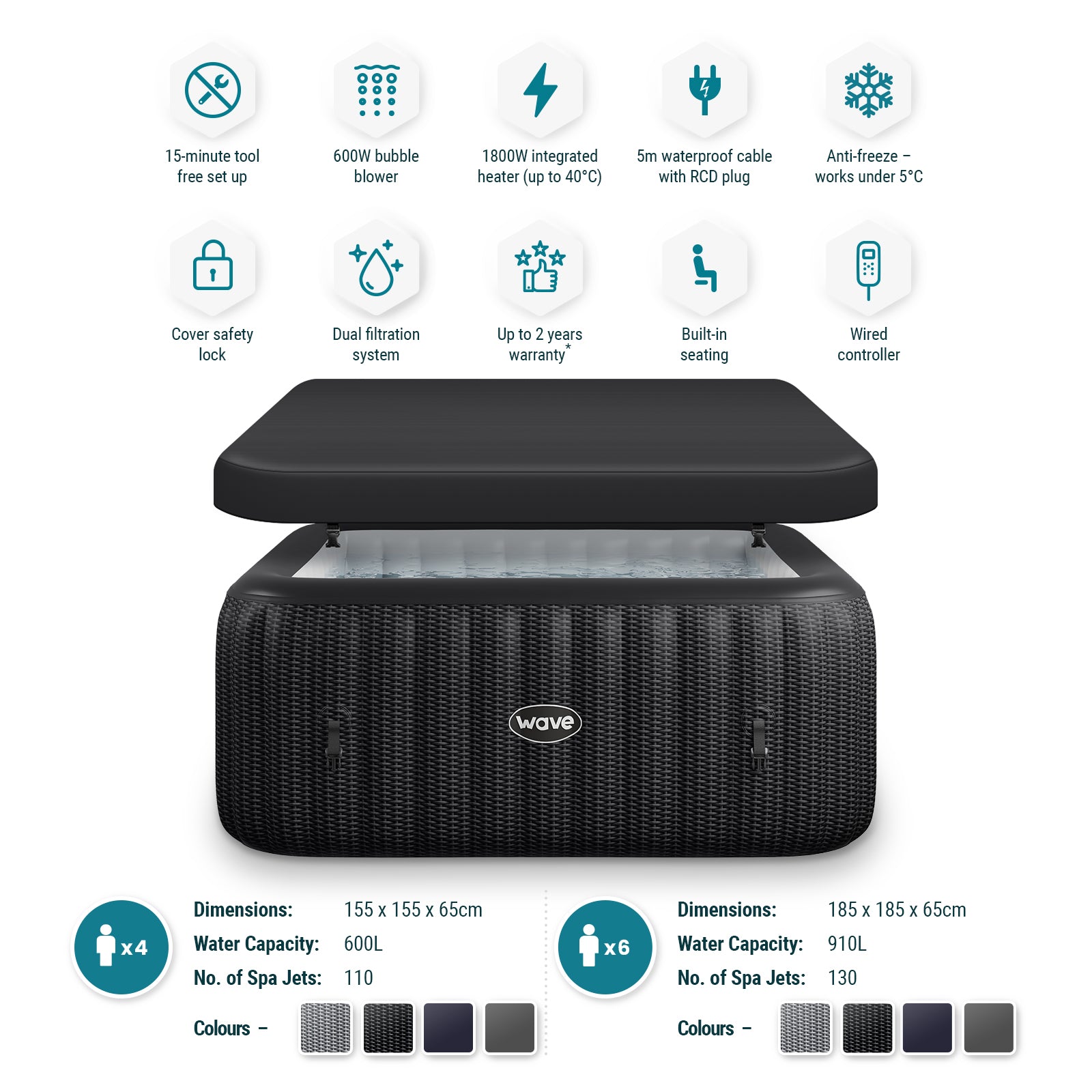 WaveSpa Pacific Inflatable Hot Tub with Integrated Heater – 4–6 Person - Peak Health and Fitness