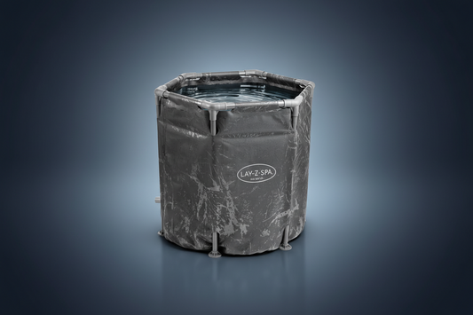 Gray Lay-Z-Spa ice bath on a white background