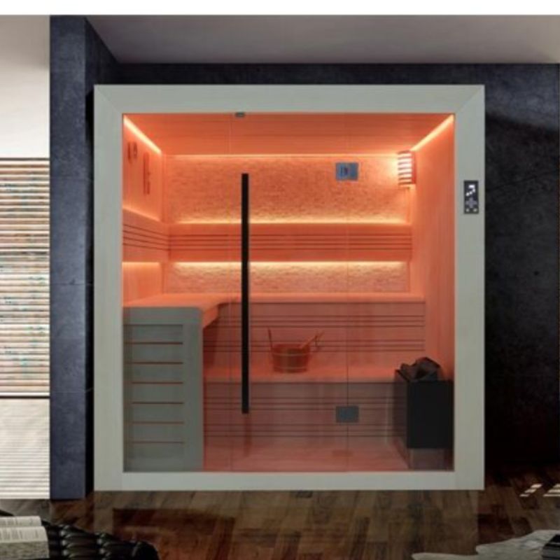 indoor sauna with crystal stone walls